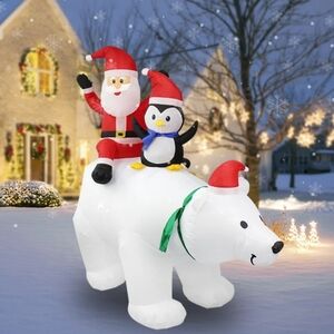 life size Polar Bear with Santa and Penguin Christmas Luxury Inflatable